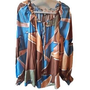Perch By Blu Pepper Tunic Blouse Women’s 1XL Balloon Sleeve On/Off Shoulder